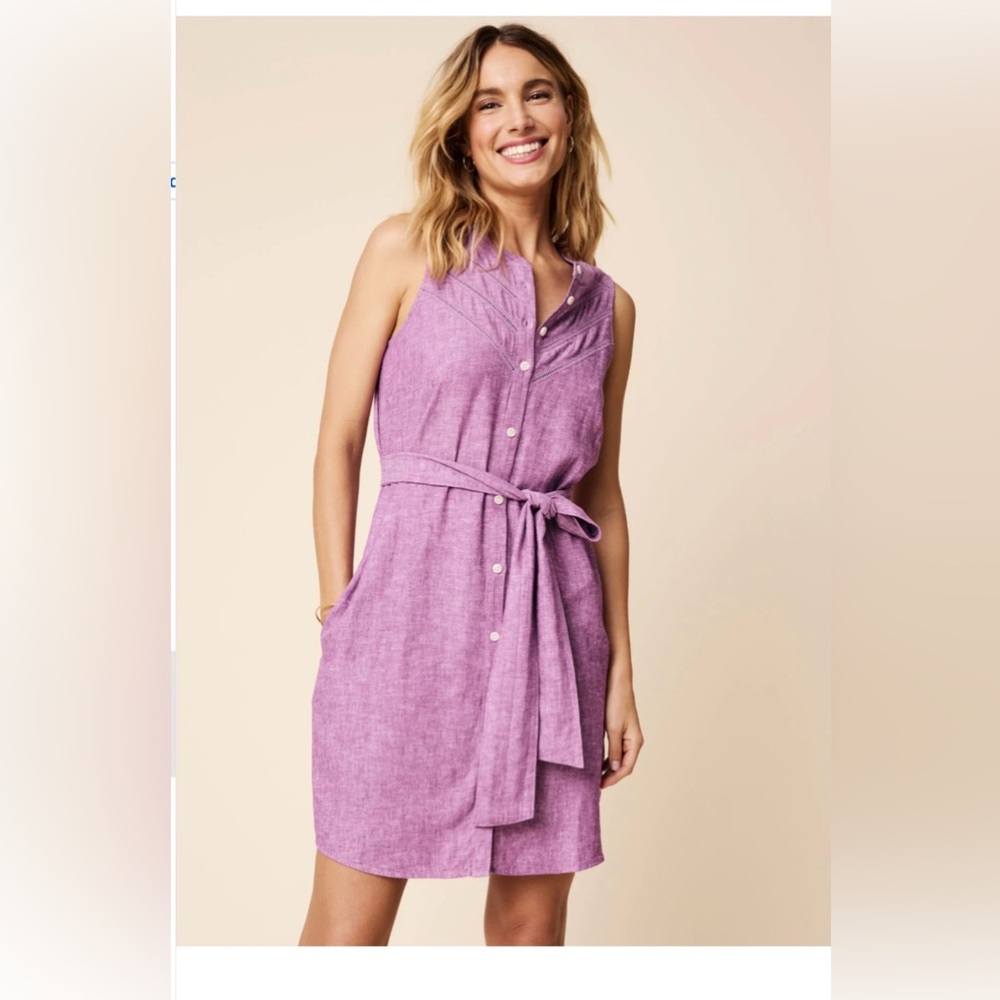 UNTUCKIT Belted Linen Blend Keeley sleeveless dress
